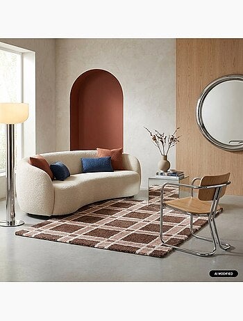 Tapis intérieur motif quadrillage marron et rose miro