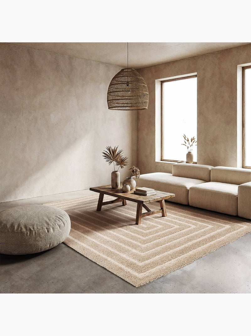 Tapis intérieur motif rectangle beige et crème Silo Beige clair - Kiabi