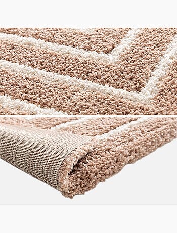 Tapis intérieur motif rectangle rose et crème Lia