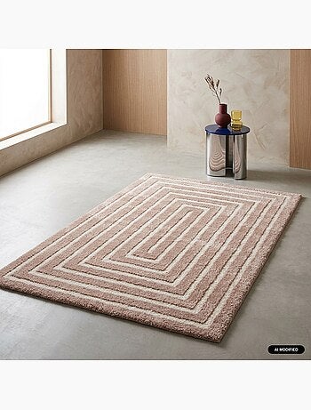 Tapis intérieur motif rectangle rose et crème lia