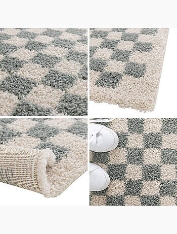 Tapis intérieur shaggy damier bleu clair et crème taylor