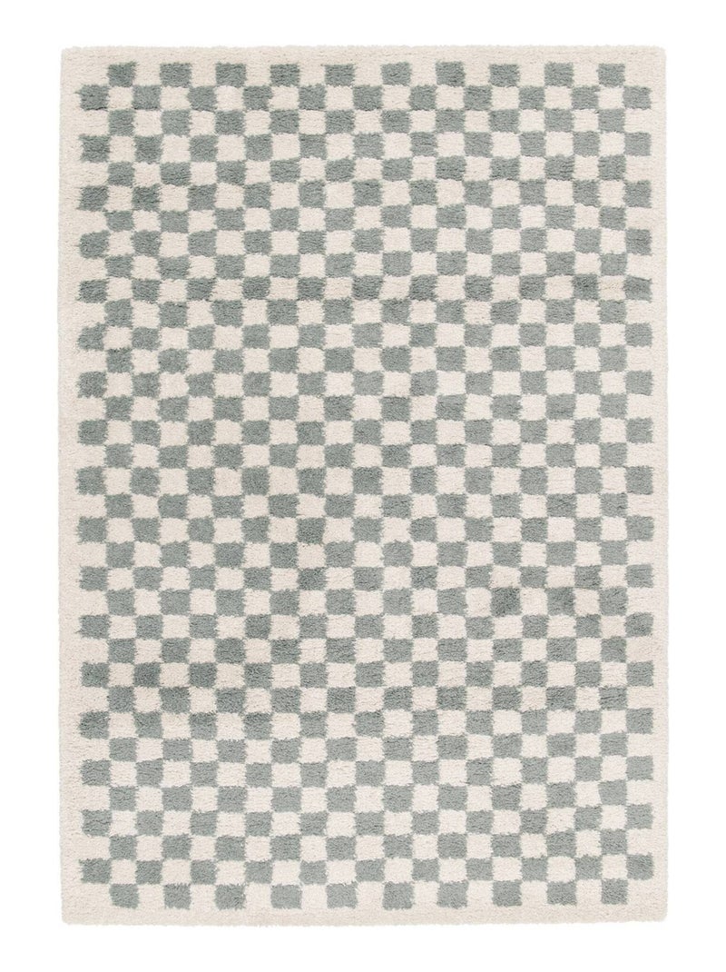 Tapis intérieur shaggy damier bleu clair et crème Taylor Bleu - Kiabi