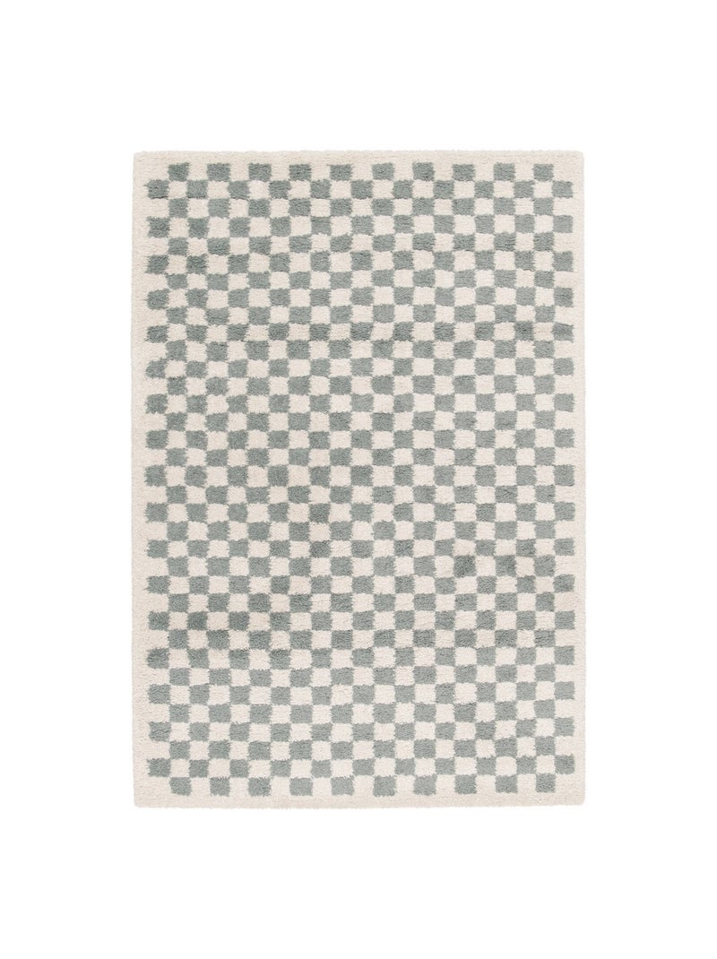 Tapis intérieur shaggy damier bleu clair et crème Taylor Bleu - Kiabi