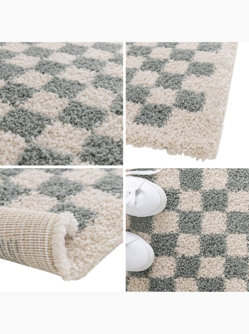 Tapis intérieur shaggy damier bleu clair et crème Taylor - Kiabi