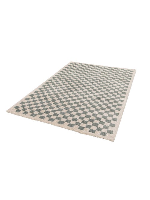Tapis intérieur shaggy damier bleu clair et crème Taylor - Kiabi
