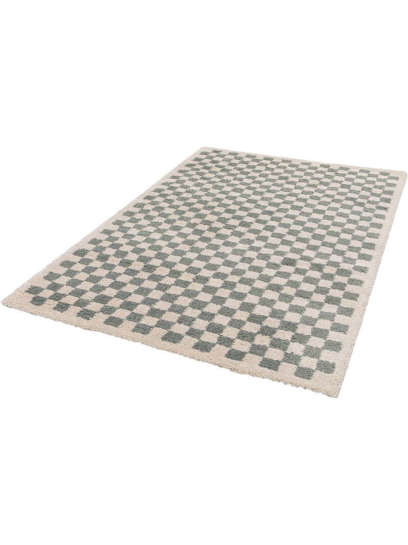 Tapis intérieur shaggy damier bleu clair et crème Taylor Bleu - Kiabi