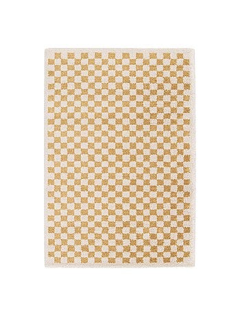 Tapis intérieur shaggy damier jaune moutarde et crème Taylor