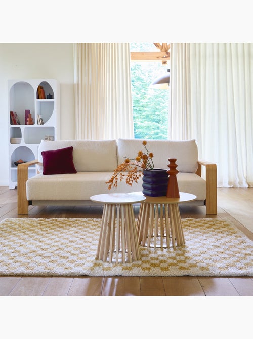 Tapis intérieur shaggy damier jaune moutarde et crème Taylor - Kiabi