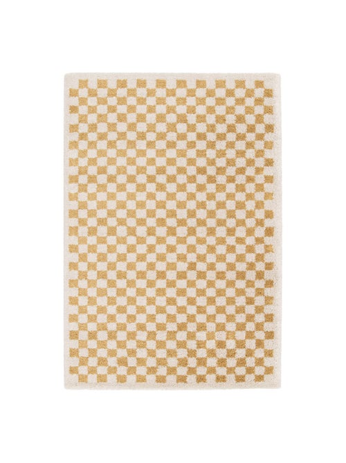 Tapis intérieur shaggy damier jaune moutarde et crème Taylor - Kiabi