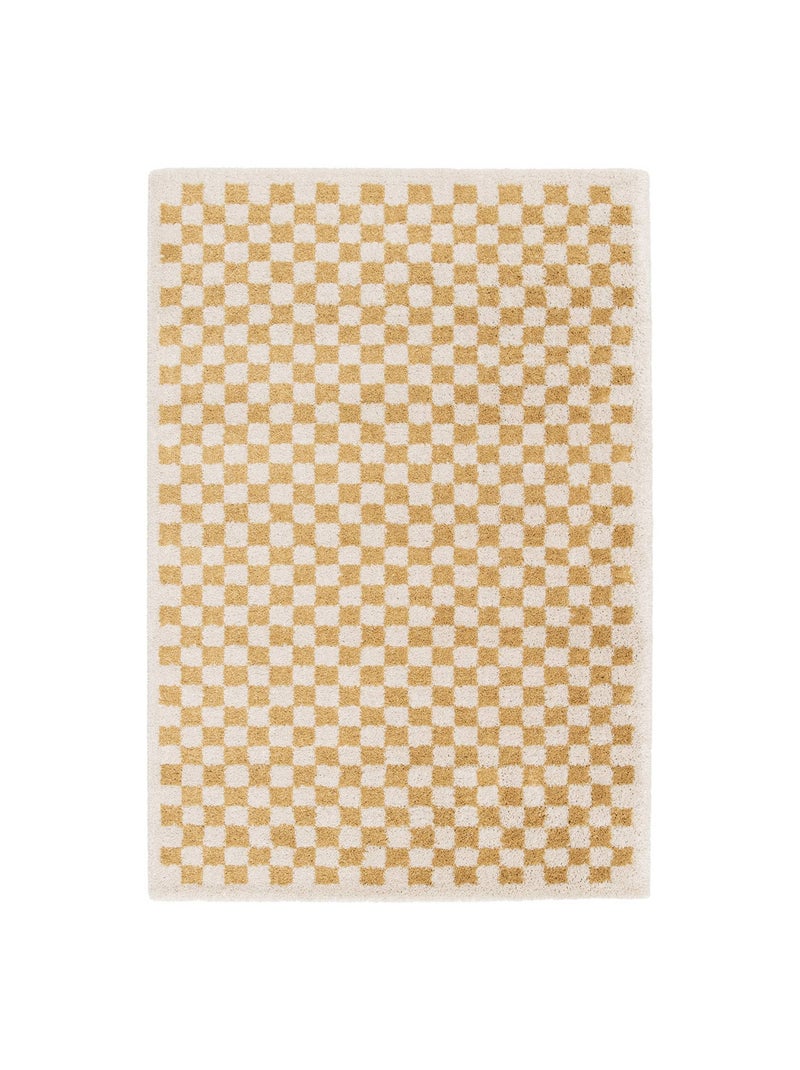 Tapis intérieur shaggy damier jaune moutarde et crème Taylor Moutarde - Kiabi