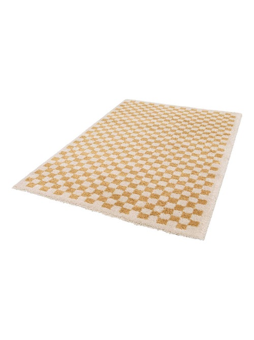 Tapis intérieur shaggy damier jaune moutarde et crème Taylor - Kiabi