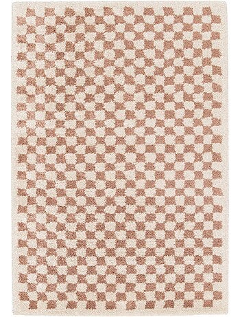 Tapis intérieur shaggy damier vieux rose et crème taylor
