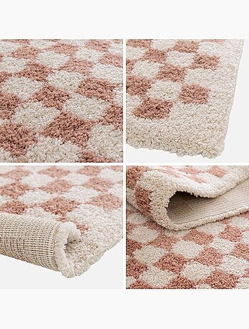 Tapis intérieur shaggy damier vieux rose et crème taylor