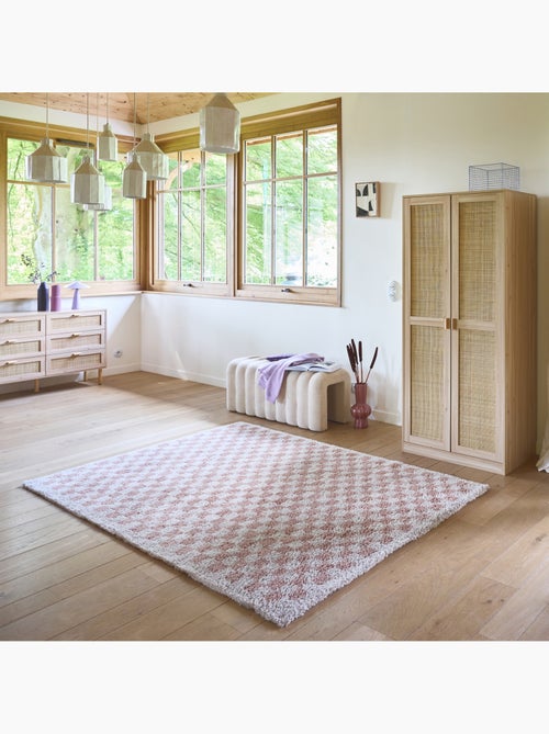 Tapis intérieur shaggy damier vieux rose et crème Taylor - Kiabi