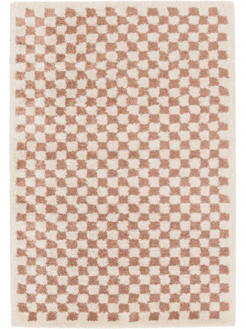 Tapis intérieur shaggy damier vieux rose et crème Taylor - Kiabi