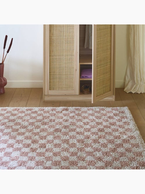 Tapis intérieur shaggy damier vieux rose et crème Taylor - Kiabi