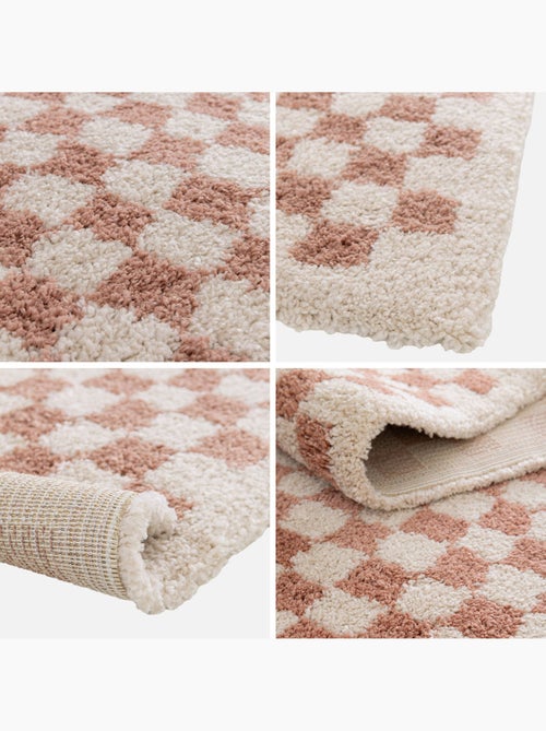 Tapis intérieur shaggy damier vieux rose et crème Taylor - Kiabi