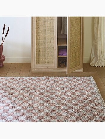 Tapis intérieur shaggy damier vieux rose et crème Taylor