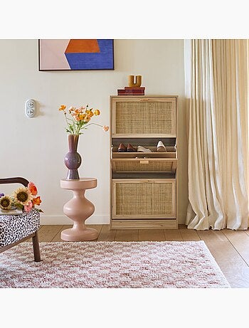 Tapis intérieur shaggy damier vieux rose et crème Taylor