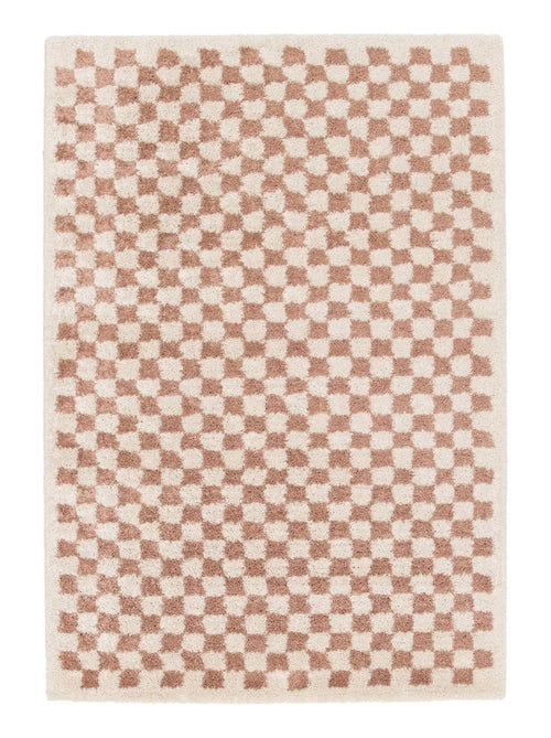 Tapis intérieur shaggy damier vieux rose et crème Taylor - Kiabi