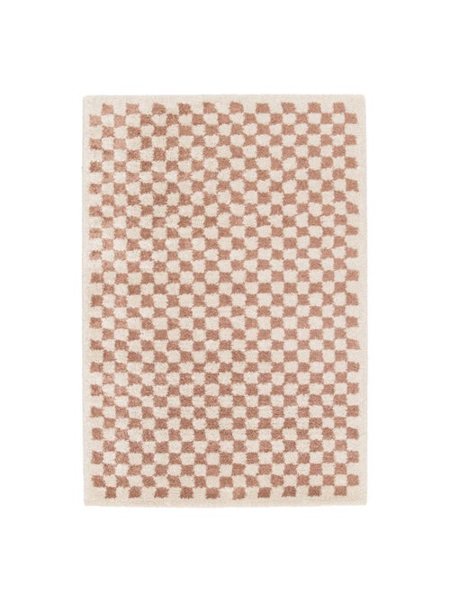 Tapis intérieur shaggy damier vieux rose et crème Taylor - Kiabi