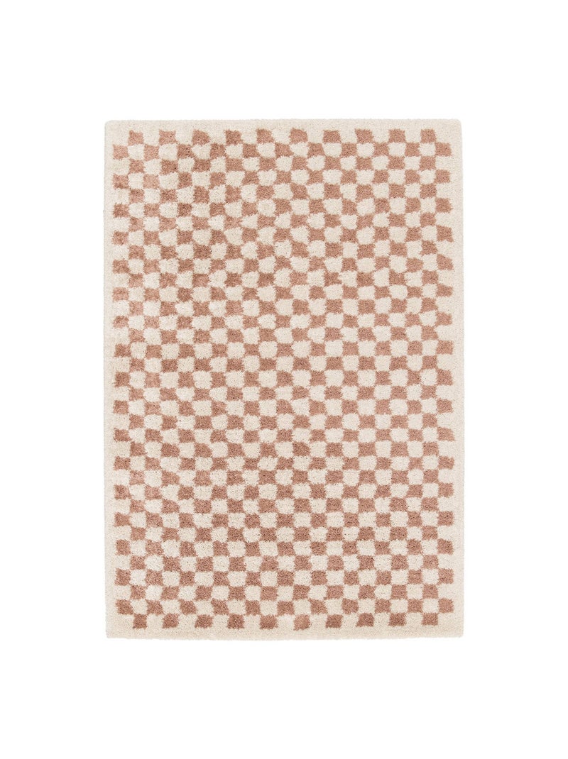 Tapis intérieur shaggy damier vieux rose et crème Taylor Rose - Kiabi