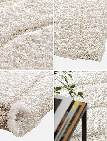 Tapis intérieur shaggy motif avec relief crème Amy