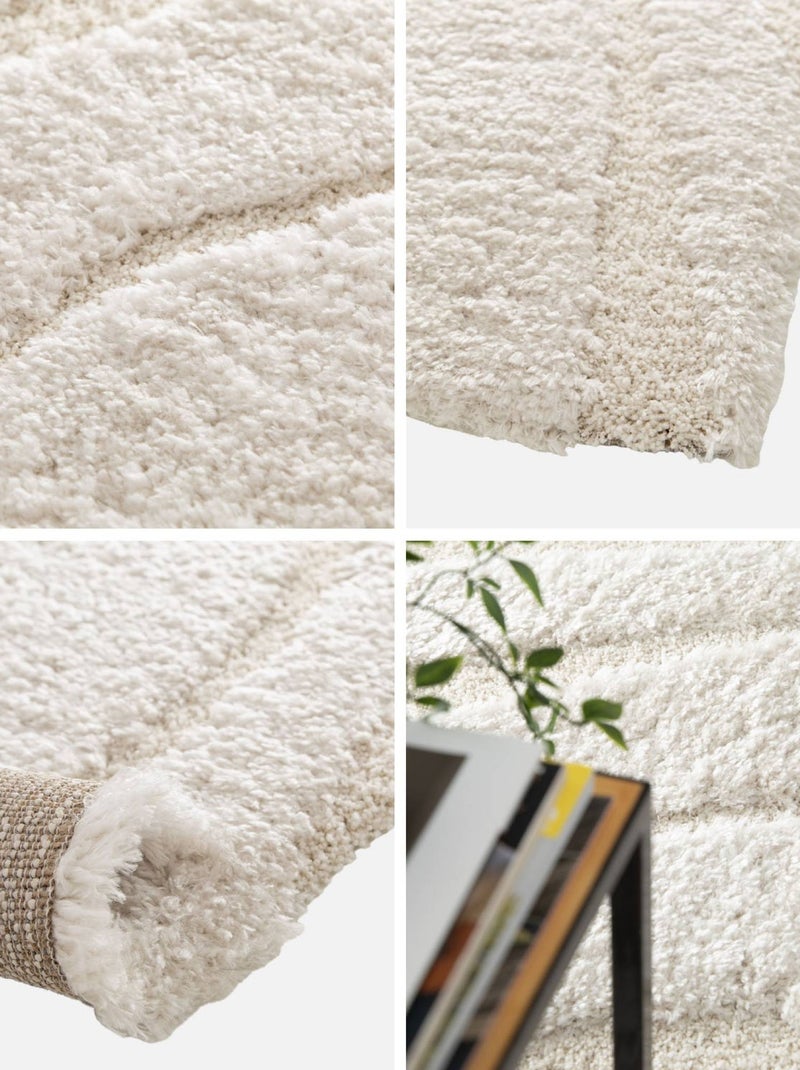Tapis intérieur shaggy motif avec relief crème Amy Beige - Kiabi