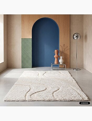Tapis intérieur shaggy motif avec relief crème amy