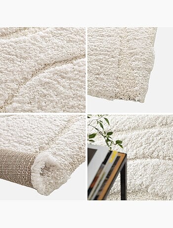 Tapis intérieur shaggy motif avec relief crème amy