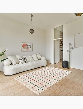 Tapis intérieur shaggy motif quadrillage multicolore avec franges Edward