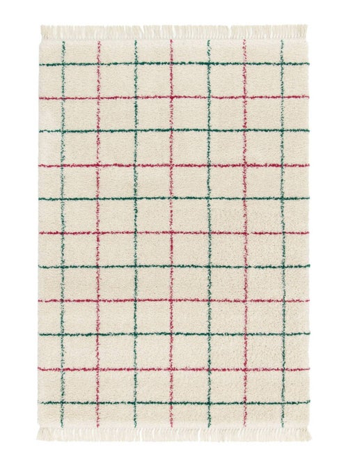 Tapis intérieur shaggy motif quadrillage multicolore avec franges Edward - Kiabi
