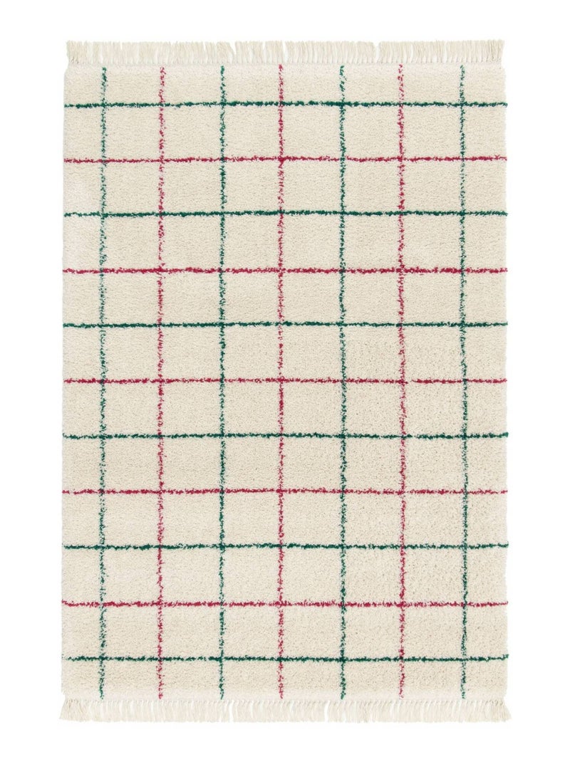 Tapis intérieur shaggy motif quadrillage multicolore avec franges Edward Multicolore - Kiabi