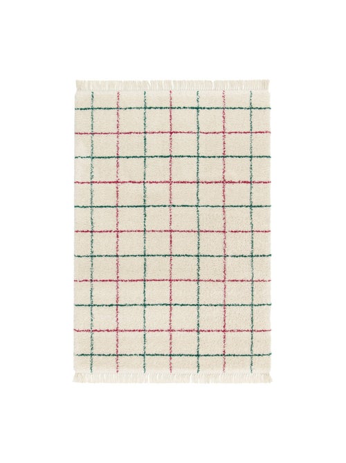 Tapis intérieur shaggy motif quadrillage multicolore avec franges Edward - Kiabi