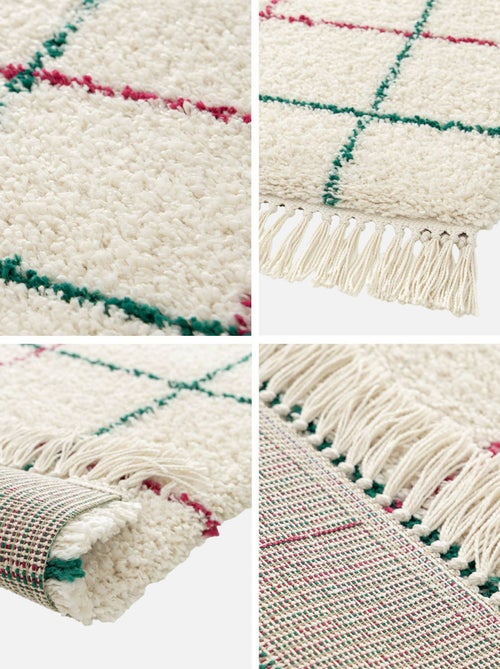 Tapis intérieur shaggy motif quadrillage multicolore avec franges Edward - Kiabi