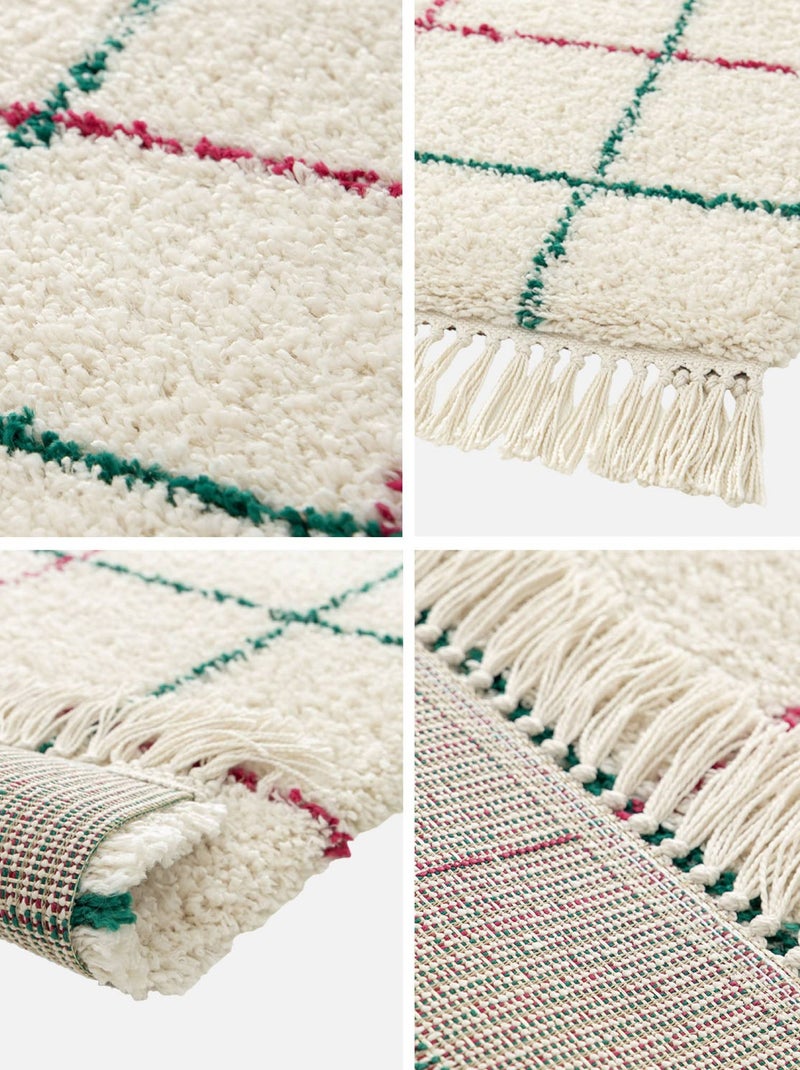 Tapis intérieur shaggy motif quadrillage multicolore avec franges Edward Multicolore - Kiabi