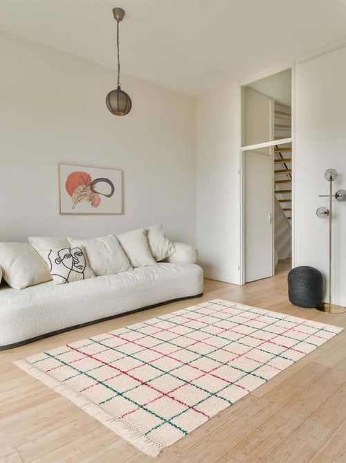 Tapis intérieur shaggy motif quadrillage multicolore avec franges Edward - Kiabi