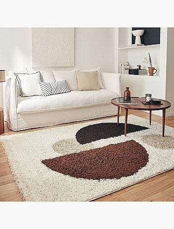 Tapis intérieur shaggy motifs circulaires beige, marron, noir Pitt