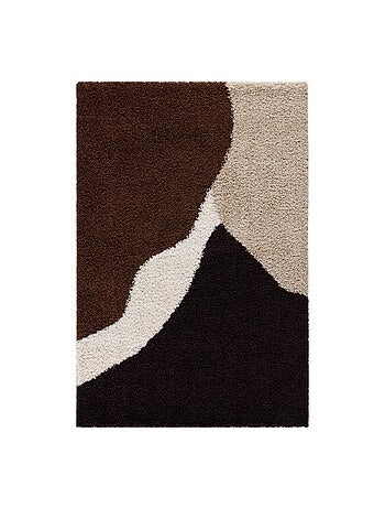 Tapis intérieur shaggy motifs géométriques beige, marron, noir Omar
