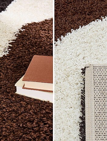 Tapis intérieur shaggy motifs géométriques beige, marron, noir Omar