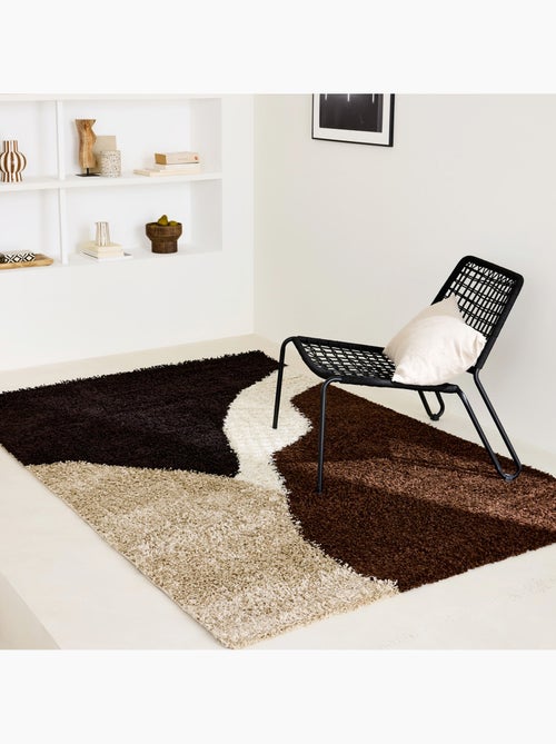 Tapis intérieur shaggy motifs géométriques beige, marron, noir Omar - Kiabi