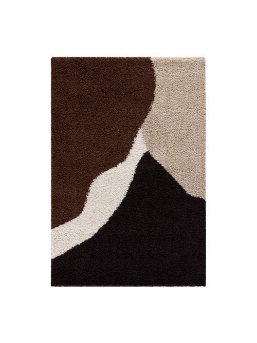 Tapis intérieur shaggy motifs géométriques beige, marron, noir Omar - Kiabi