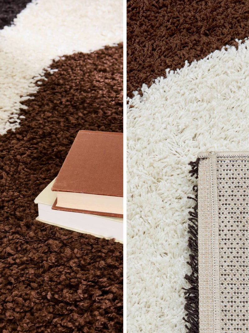 Tapis intérieur shaggy motifs géométriques beige, marron, noir Omar Multicolore - Kiabi