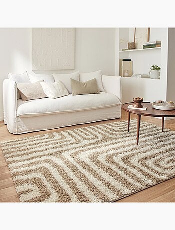 Tapis intérieur shaggy motifs géométriques beige Queensy