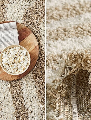 Tapis intérieur shaggy motifs géométriques beige Queensy