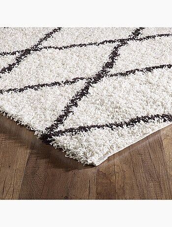 Tapis intérieur shaggy, style berbère, blanc et noir Robby