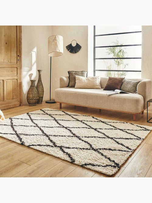 Tapis intérieur shaggy, style berbère, blanc et noir  Robby - Kiabi