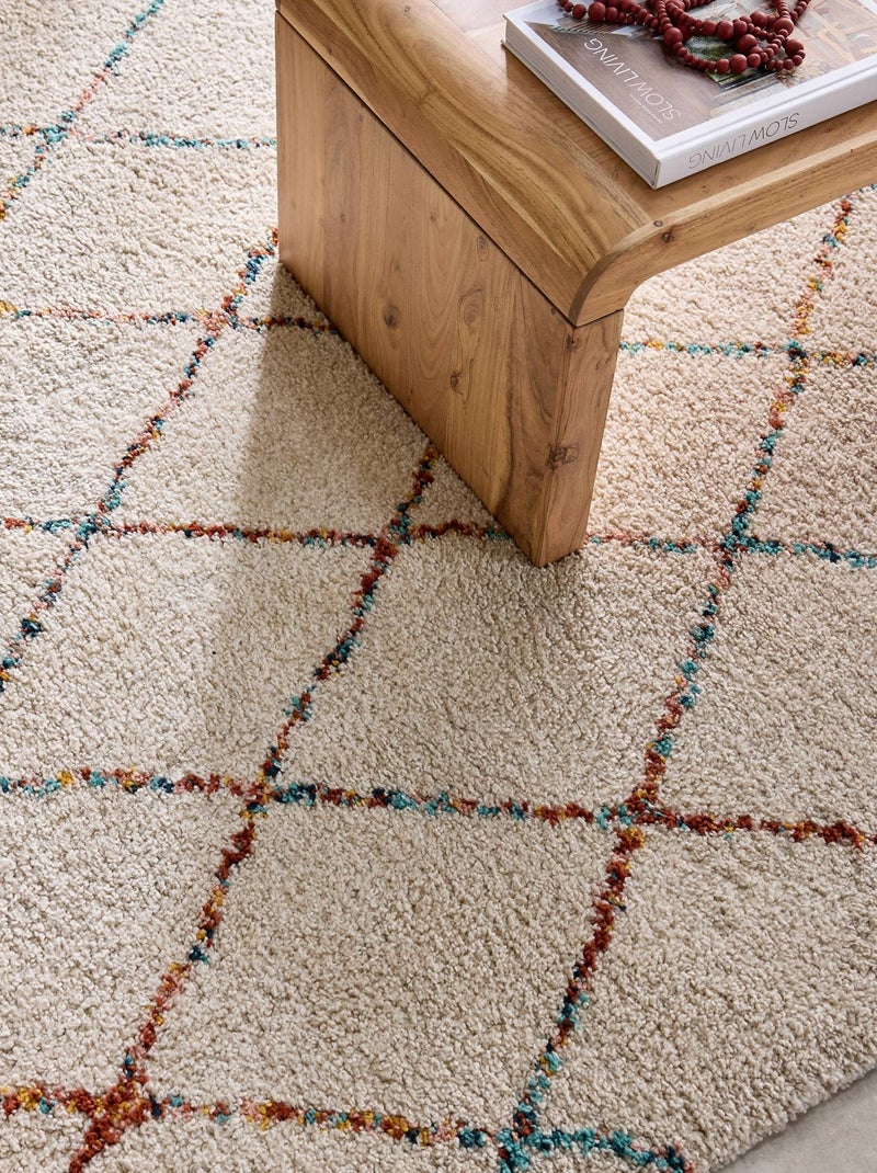 Tapis intérieur shaggy style berbère créme et multicolore Beverly Beige - Kiabi