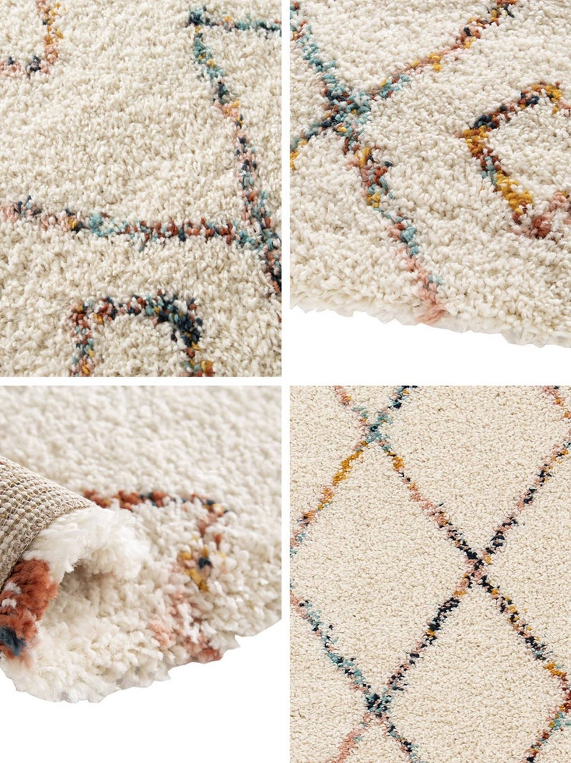Tapis intérieur shaggy style berbère créme et multicolore Beverly Beige - Kiabi
