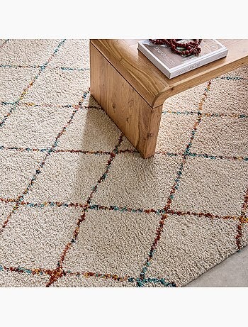 Tapis intérieur shaggy style berbère créme et multicolore Beverly